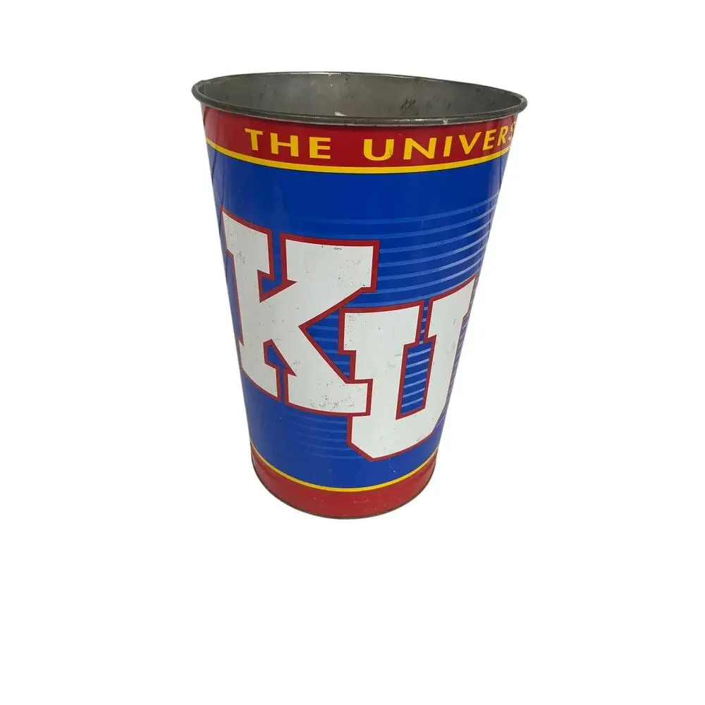 Kansas Jayhawks 15 Inch Metal Wastebasket NCAA Trash Can Garbage Office